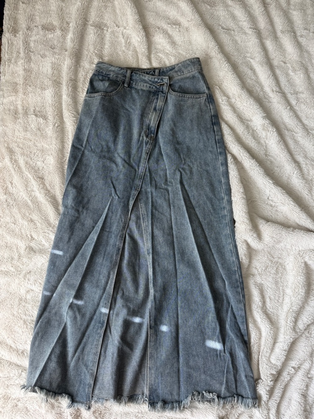 Comments High-Waist Washed Denim Maxi Skirt
